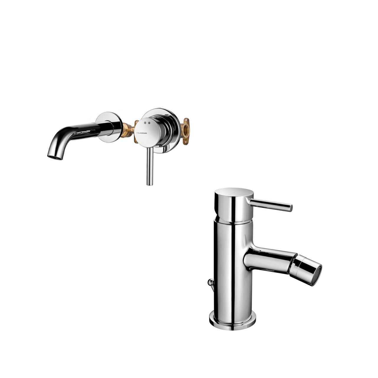 Set miscelatori palazzani mimo lavabo a muro e bidet in ottone cromo