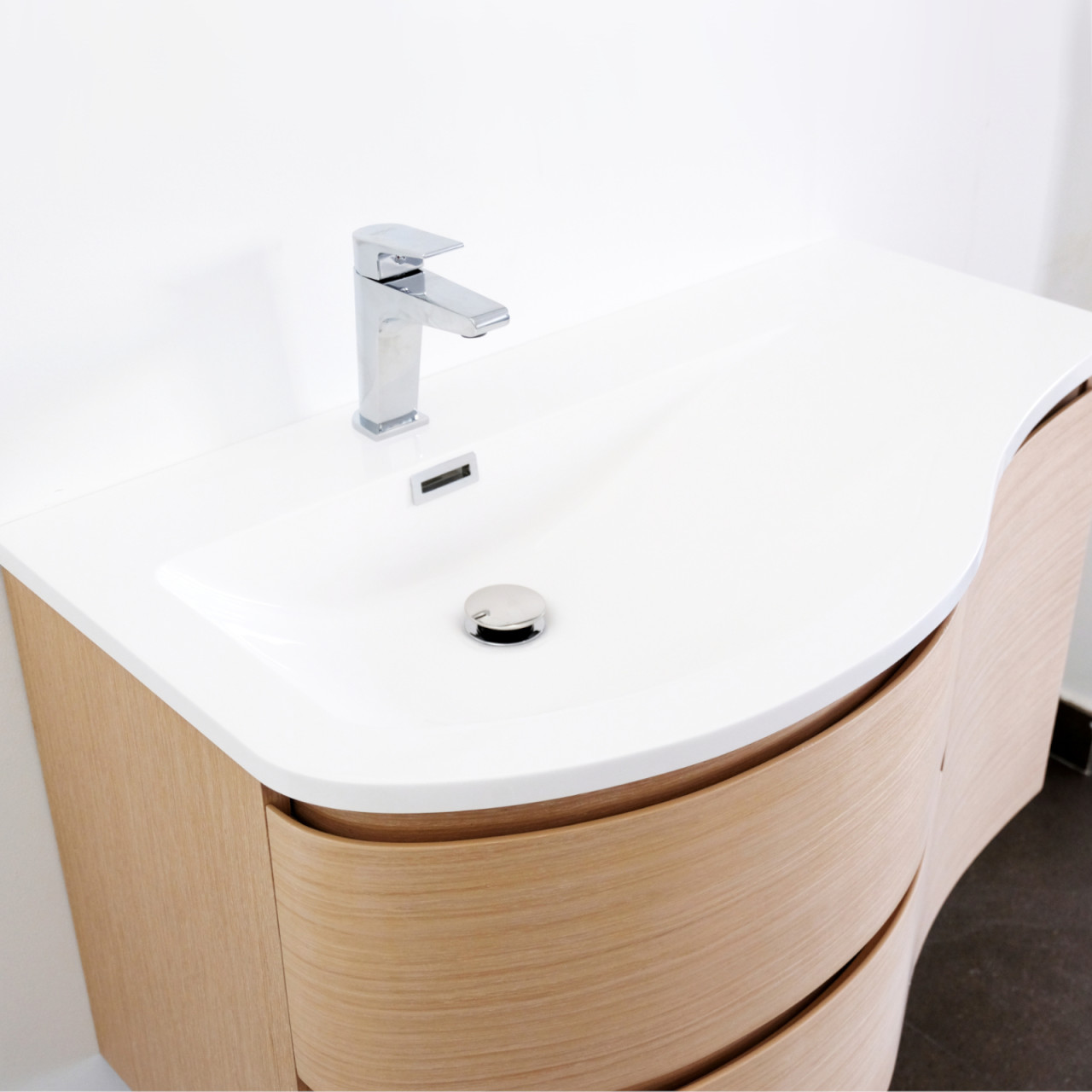 Mobile bagno sospeso 90 cm rovere chiaro con doppio cassettone e anta