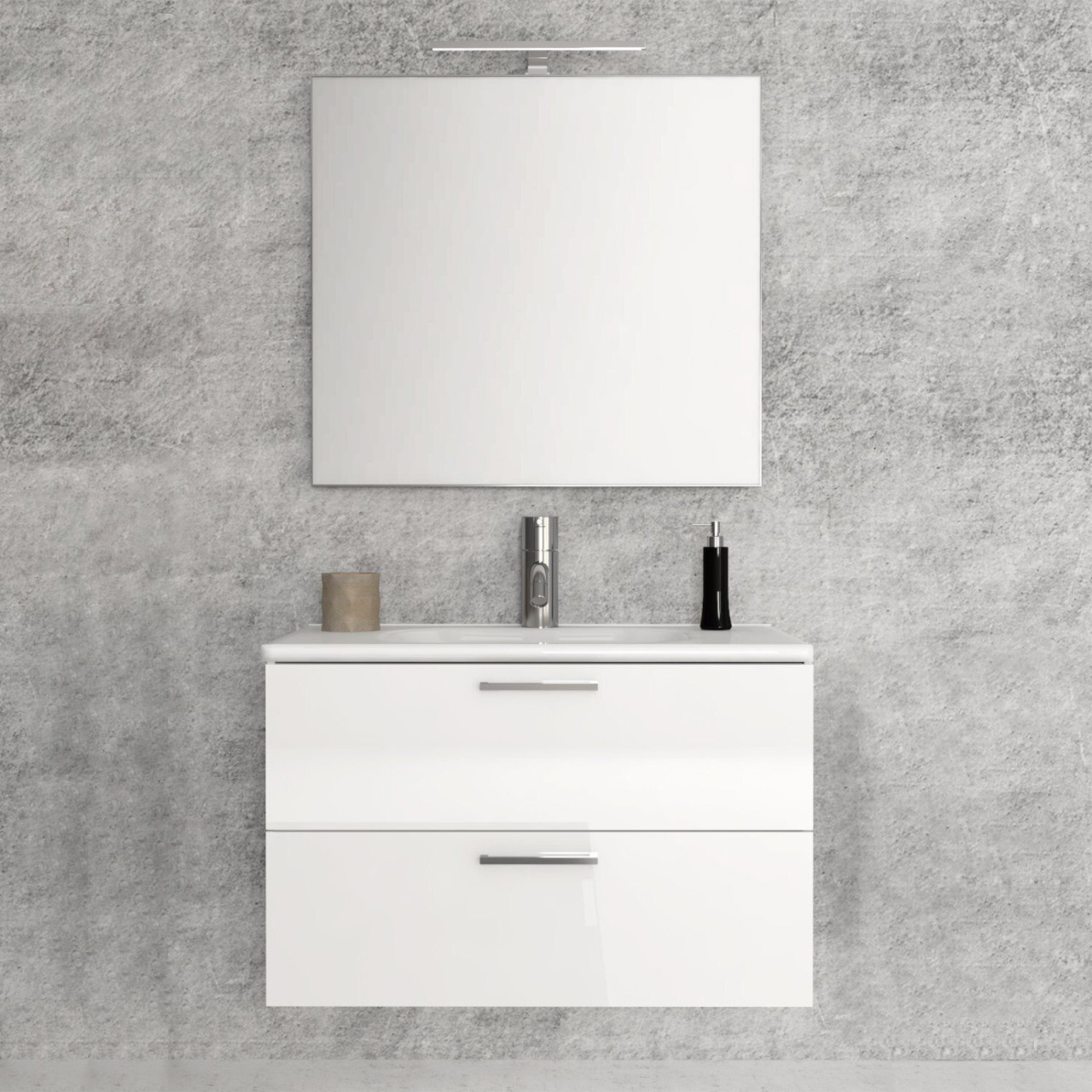 Mobile bagno sospeso Alice 60 cm bianco lucido con specchio e lampada LED