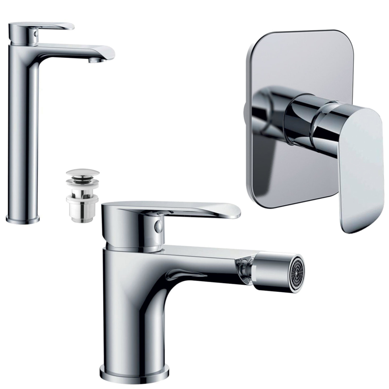 Quaranta - Desert - Set miscelatori bagno lavabo alto bidet incasso doccia - Cromo - Ottone