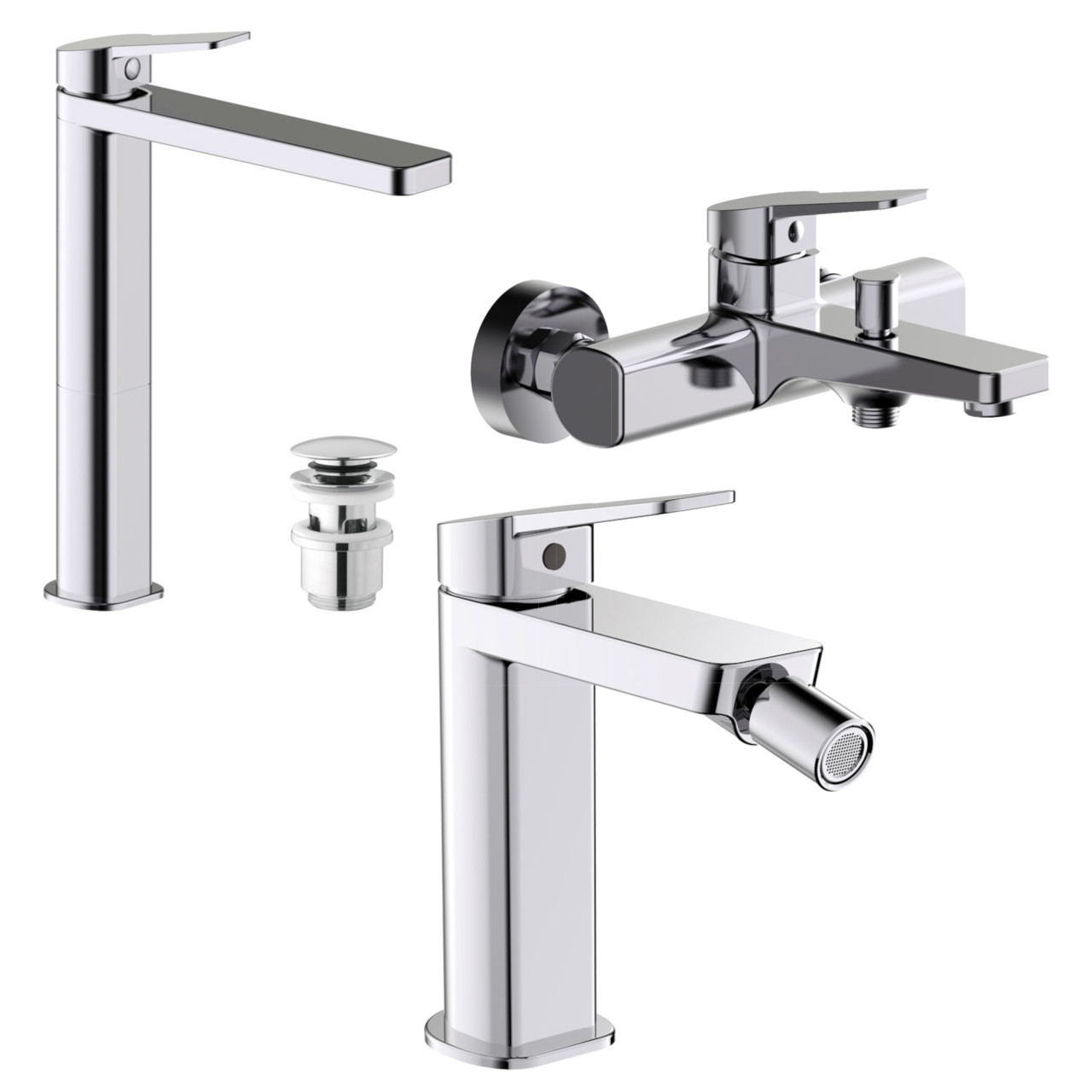 Set miscelatori bagno Quaranta Habibi lavabo alto bidet vasca cromo