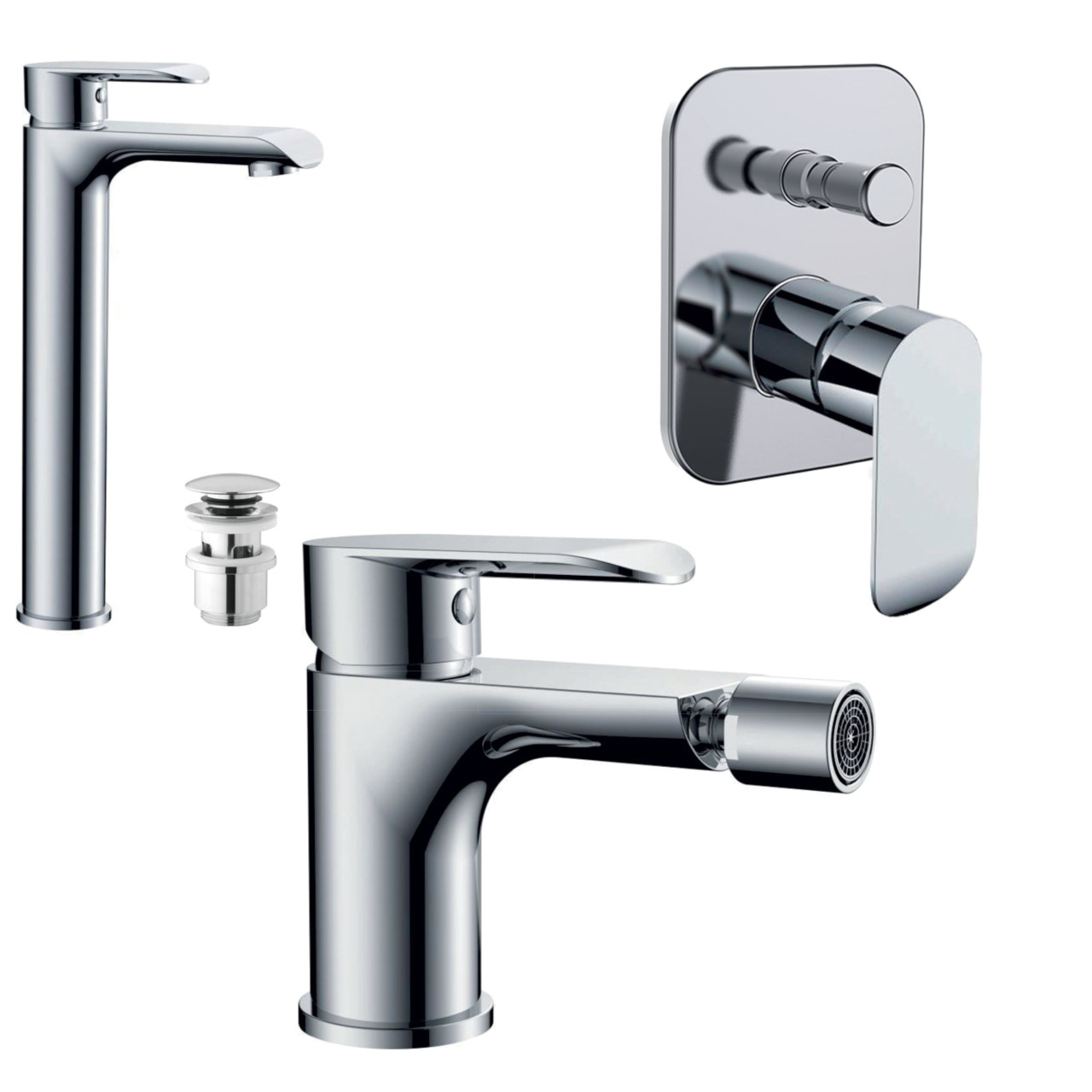 Set miscelatori bagno Quaranta Desert lavabo alto bidet doccia cromo