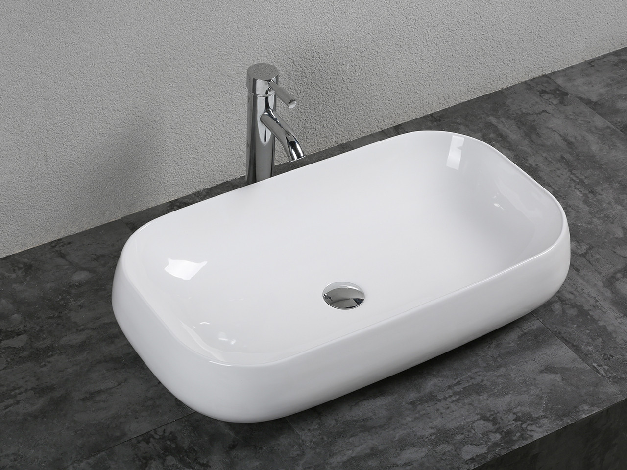Euroceramica - Lavabo da appoggio rettangolare 70x40 cm in ceramica bianco lucido