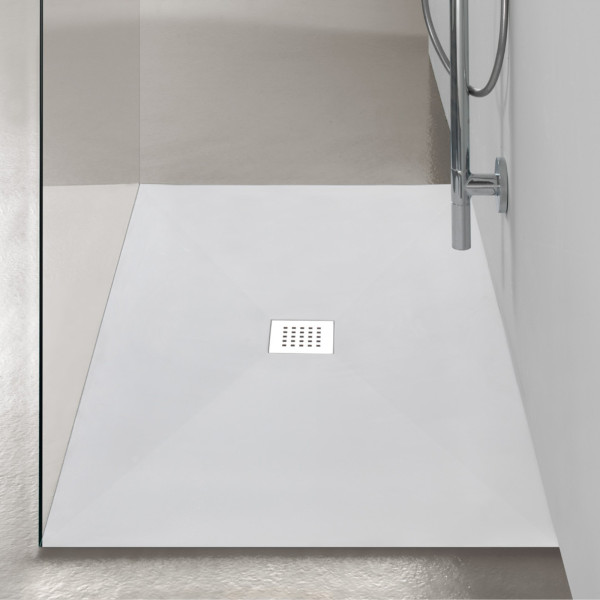 Piatto doccia bianco 80x100 cm in mineral marmo con griglia e piletta di scarico