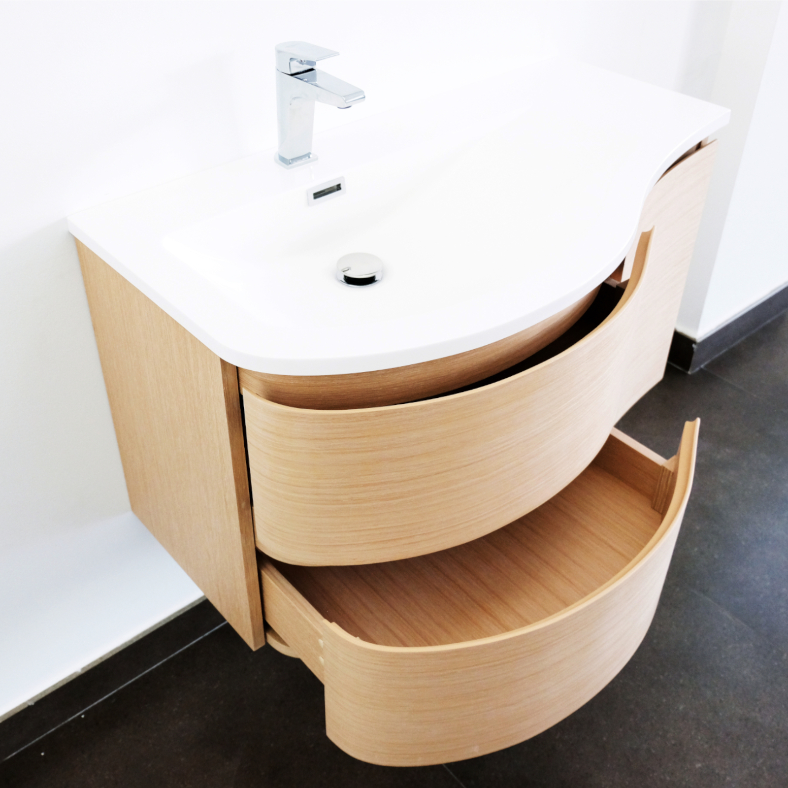 OFFERTA, MOBILE BAGNO SOSPESO 90 CM ROVERE NATURALE DOPPIO CASSETTO CON  SPECCHIO