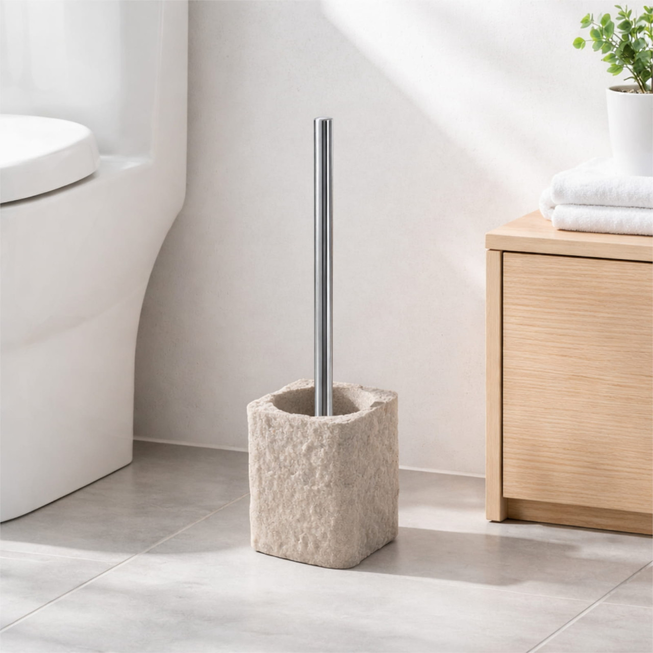 Gedy Aries Portascopino da appoggio in resina effetto pietra beige