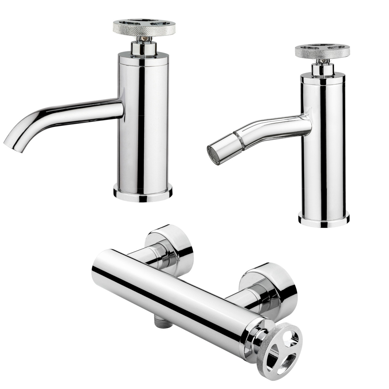 Set miscelatori bagno lavabo bidet ed esterno doccia mimi cromo scarico click clack