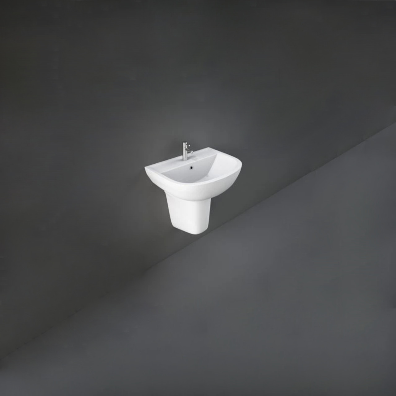 Lavabo sospeso rak da 55 cm con semicolonna in ceramica bianco | compact