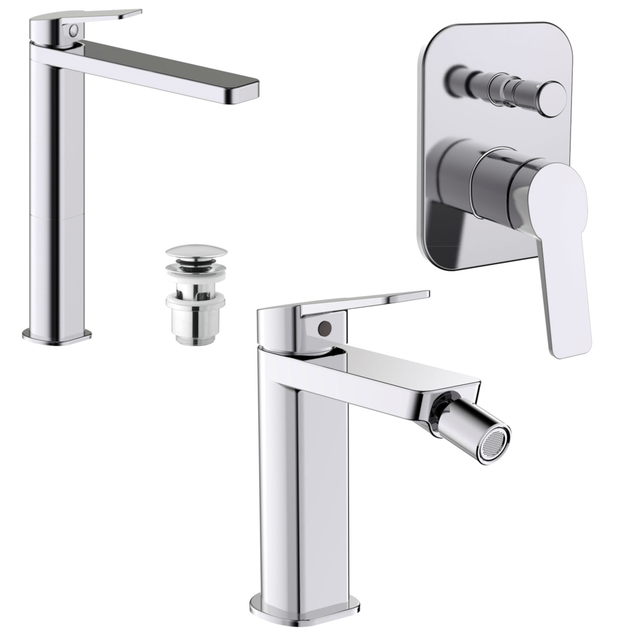 Set miscelatori bagno Quaranta Habibi lavabo alto bidet doccia cromo