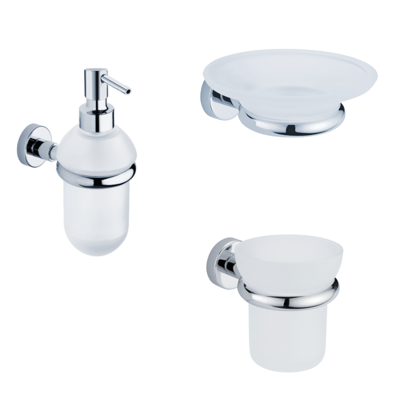 Set 3 accessori bagno a muro tecno in vetro satinato