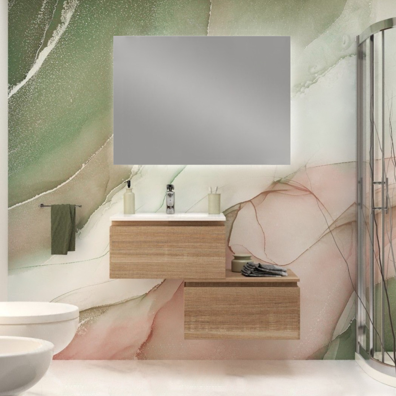 Mobile bagno da 60 cm rovere chiaro con doppio cassettone e specchio