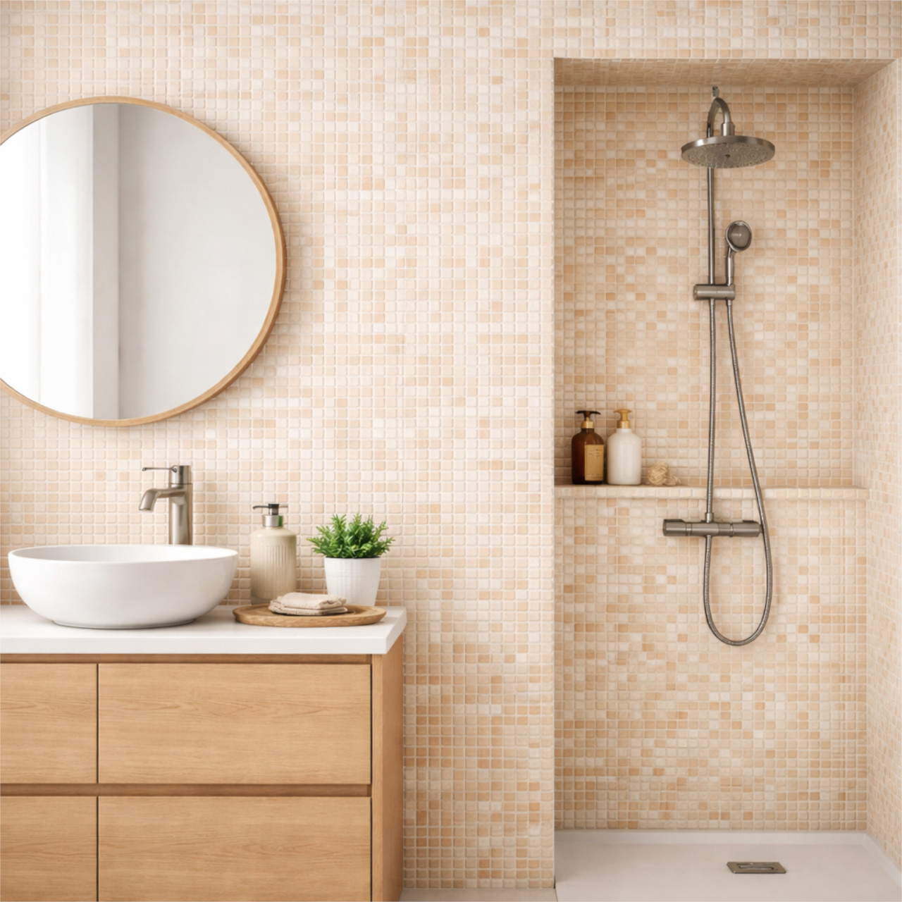 Rivestimento bagno effetto mosaico beige 20x20 cm