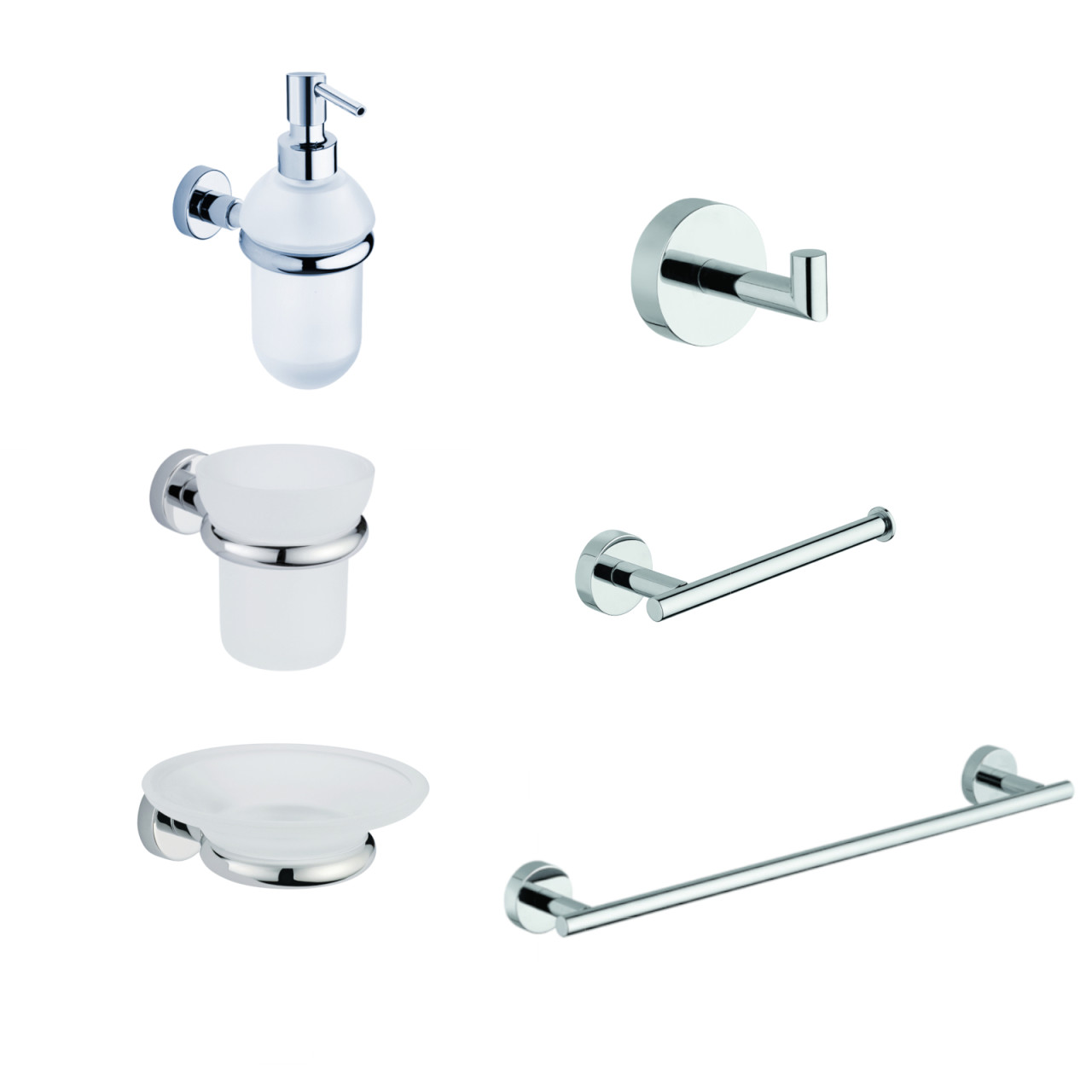 Set 6 accessori bagno a muro tecno in vetro satinato