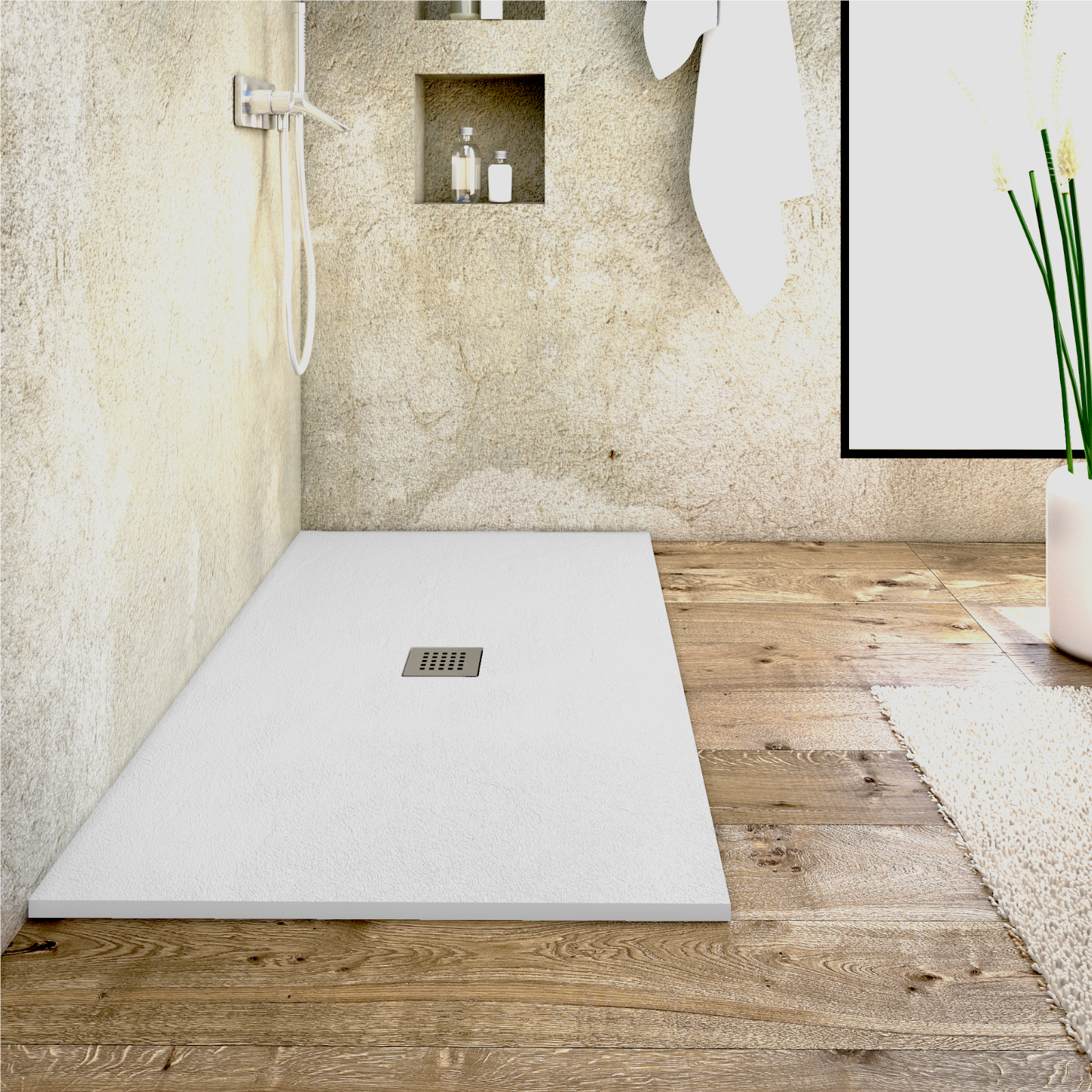 OFFERTA, PIATTO DOCCIA BIANCO 90X120 CM IN MINERAL MARMO CON GRIGLIA E  PILETTA DI SCARICO