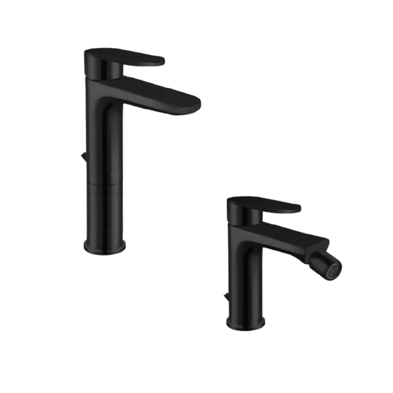 Set miscelatori bagno winter lavabo alto e bidet nero opaco con scarico tradizionale in ottone