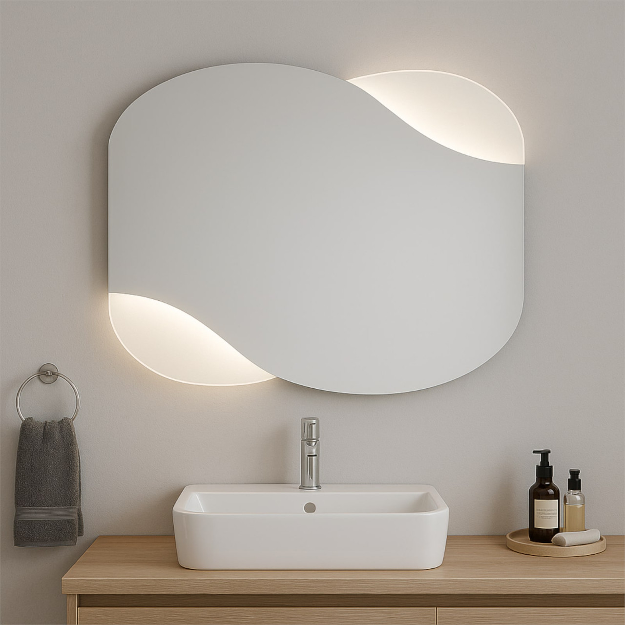 Specchio bagno retroilluminato led 60x90 cm bordi satinati con accensione infrarossi
