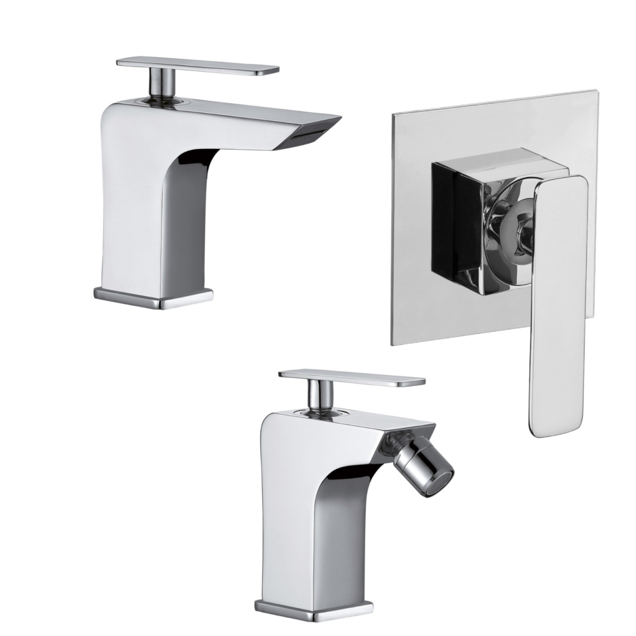 Set miscelatori bagno quaranta toce lavabo bidet e incasso doccia in ottone cromo