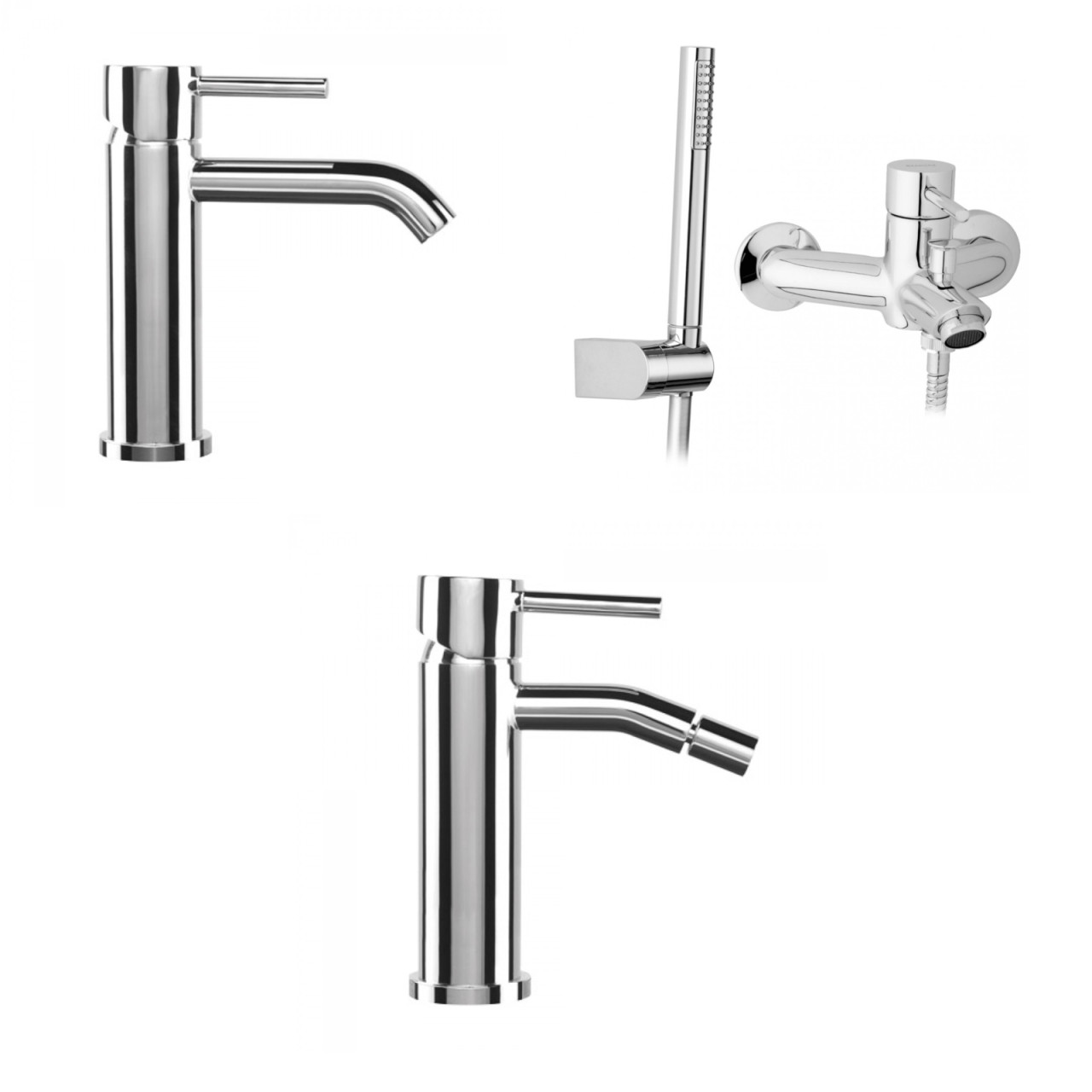 Set miscelatori bianchi mini lavabo bidet ed esterno vasca cromo