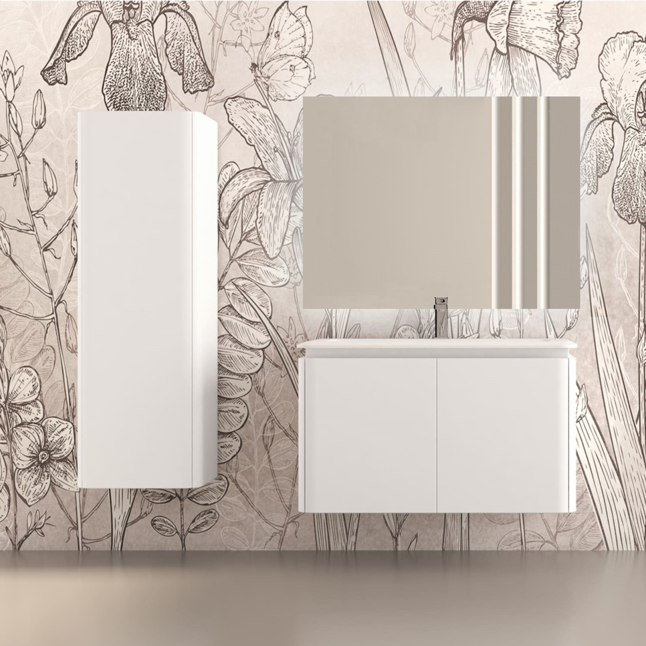 Mobile bagno sospeso Cindy 95 cm bianco opaco con specchio