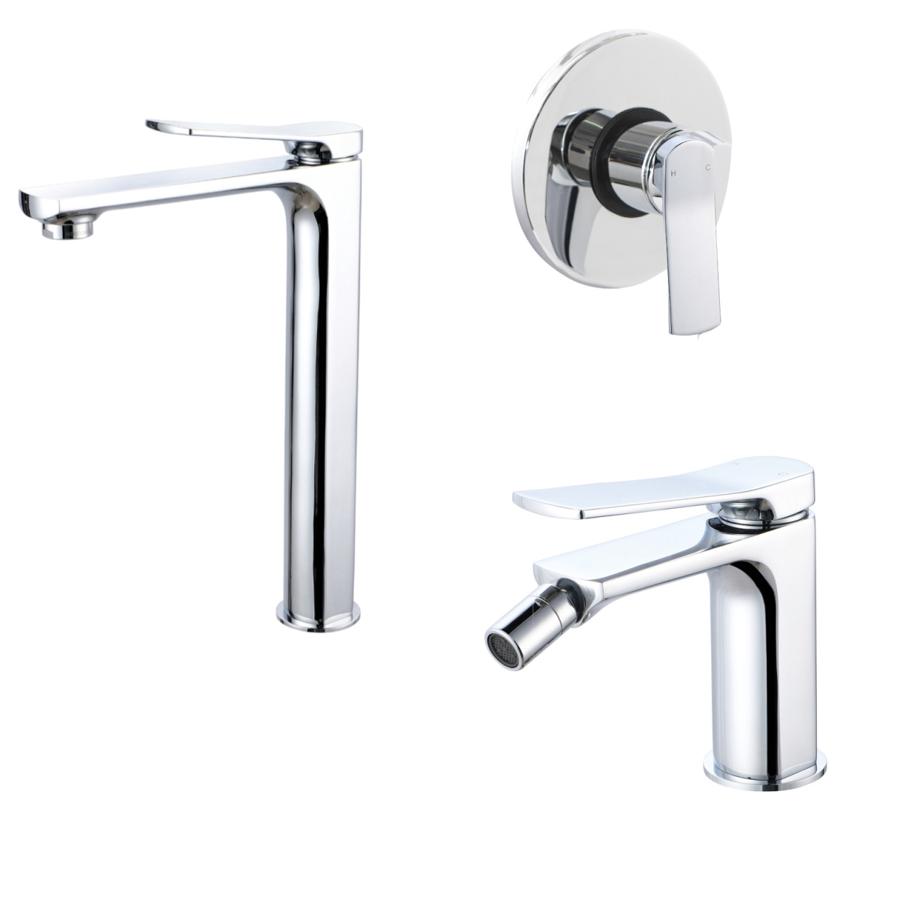 Miscelatore lavabo alto bidet e incasso doccia cromo scarico click clack