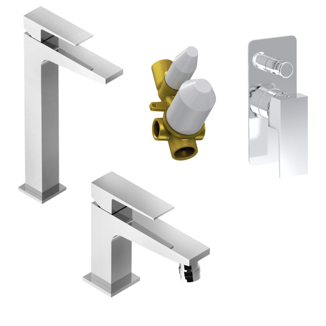 Eurorama - Tovo - Set Rubinetti Bagno Cromo in Ottone con Deviatore
