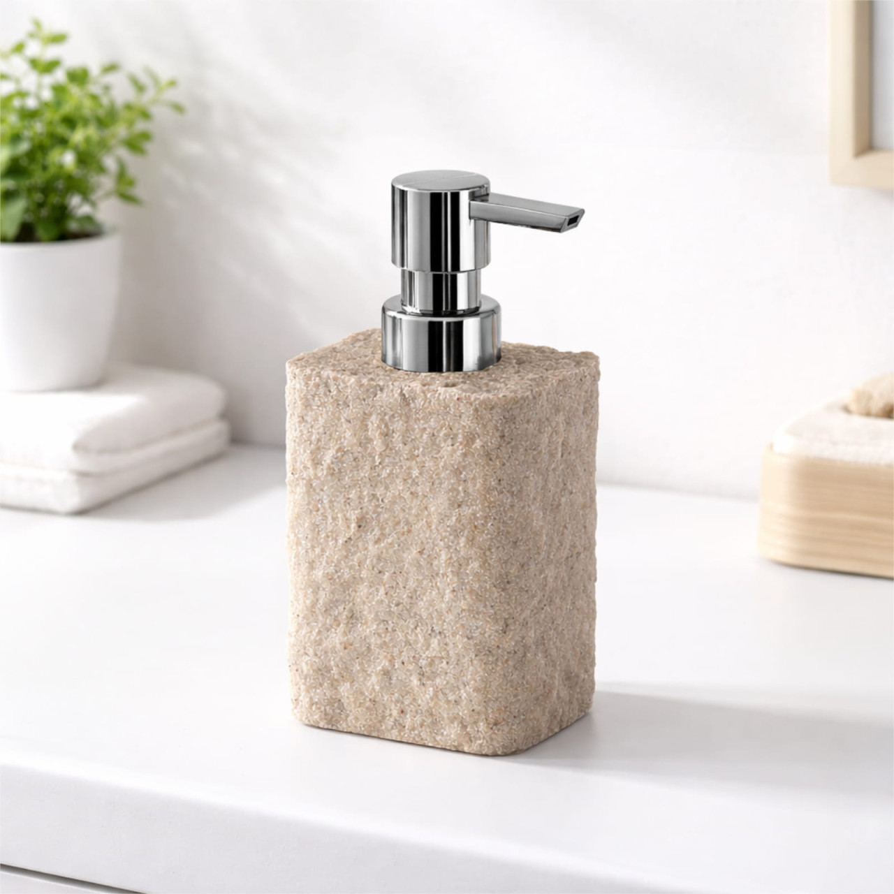 Gedy Aries Dispenser sapone da appoggio in resina effetto pietra beige