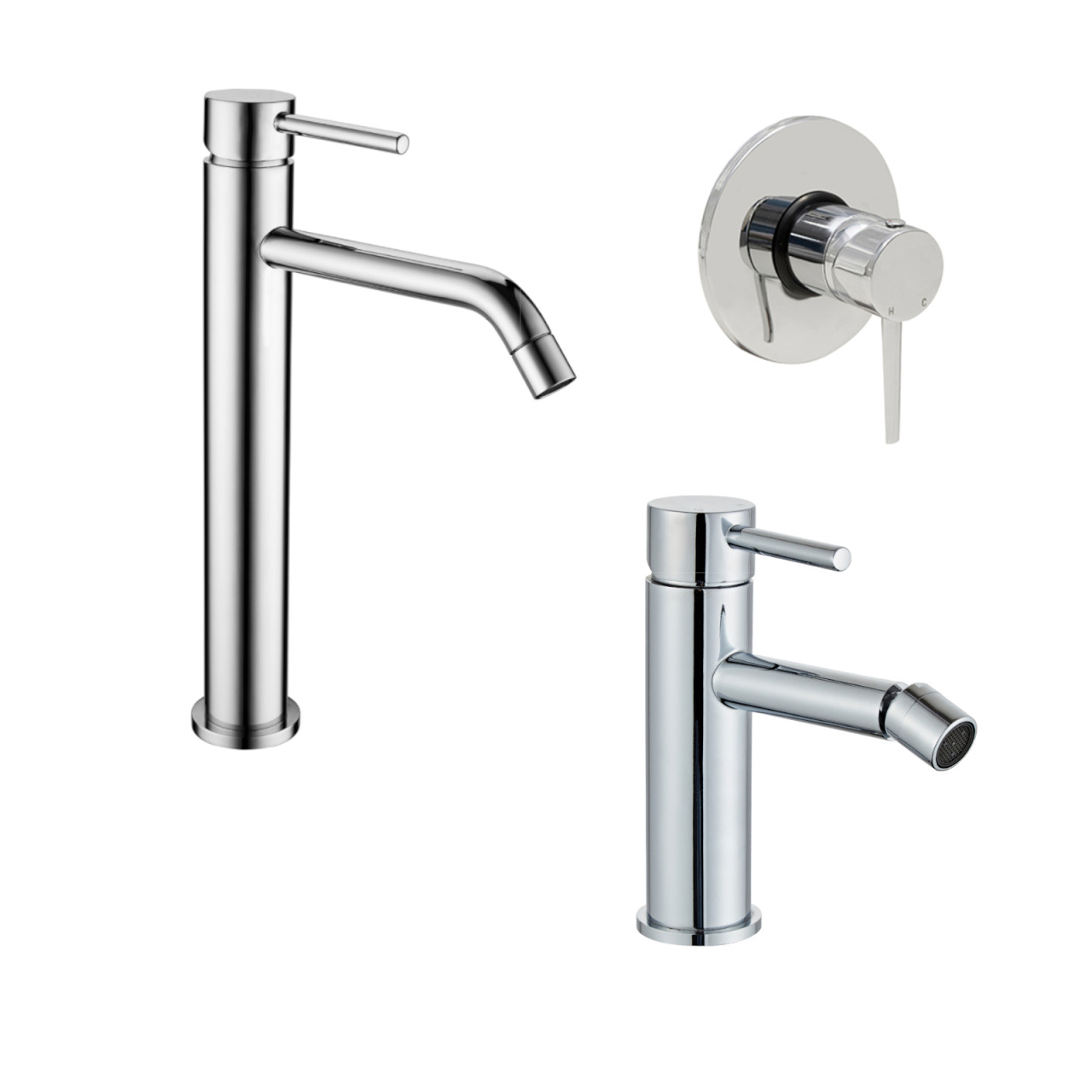 Miscelatore lavabo alto bidet e incasso doccia cromo scarico click clack