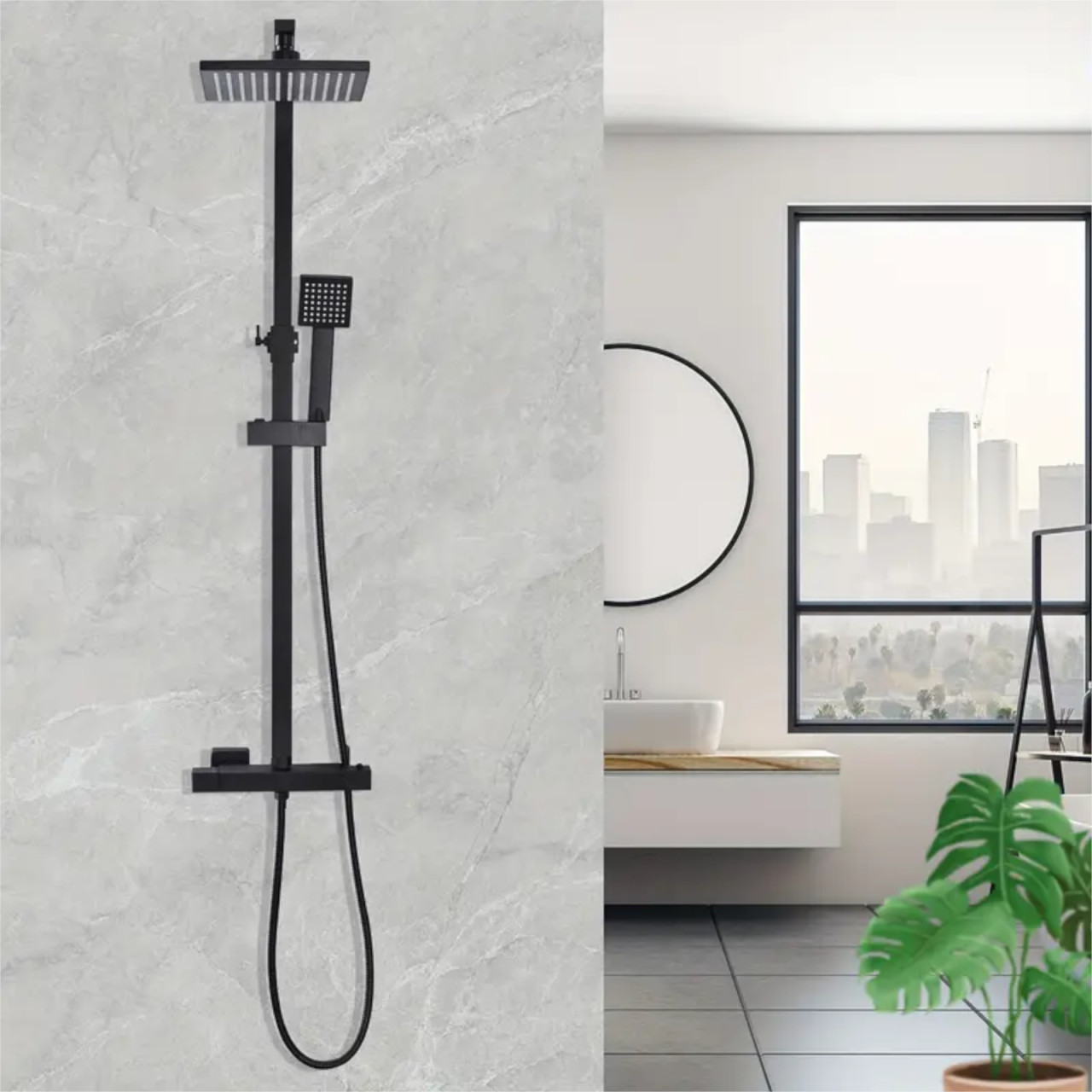 Colonna doccia quadrata nera opaco con miscelatore termostatico | Pantelleria