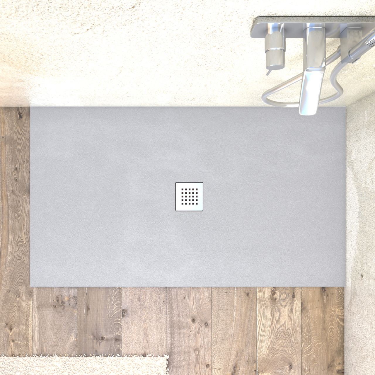 Euroceramica - Piatto doccia - Grigio 90x160 cm - Mineral marmo - Griglia e piletta di scarico
