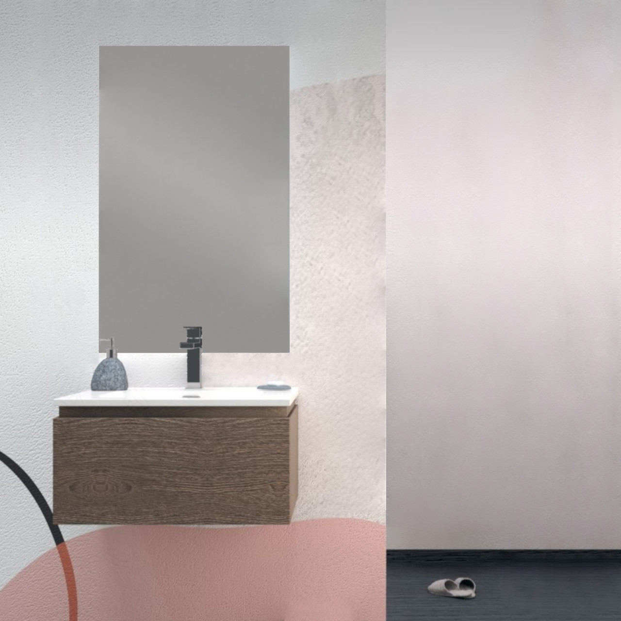 Mobile bagno da 60 cm rovere scuro con cassetto e lavabo integrato