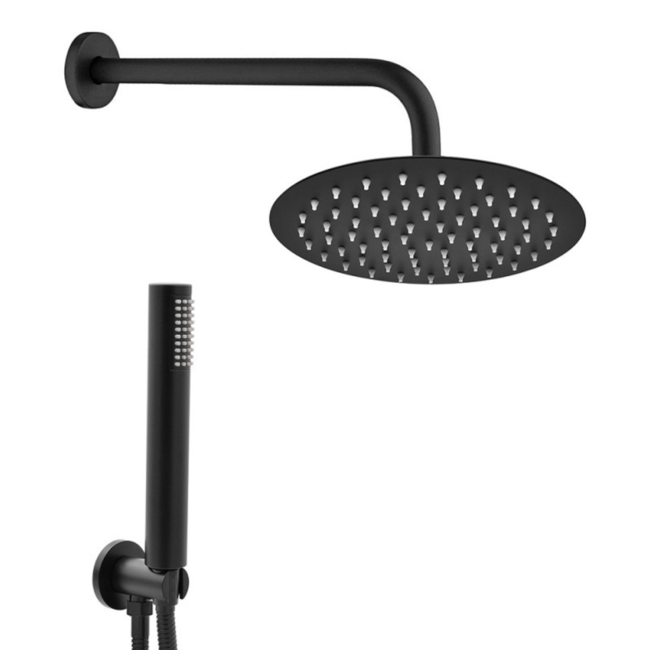 Euroceramica - Kit doccia tondo nero opaco con soffione 25 cm
