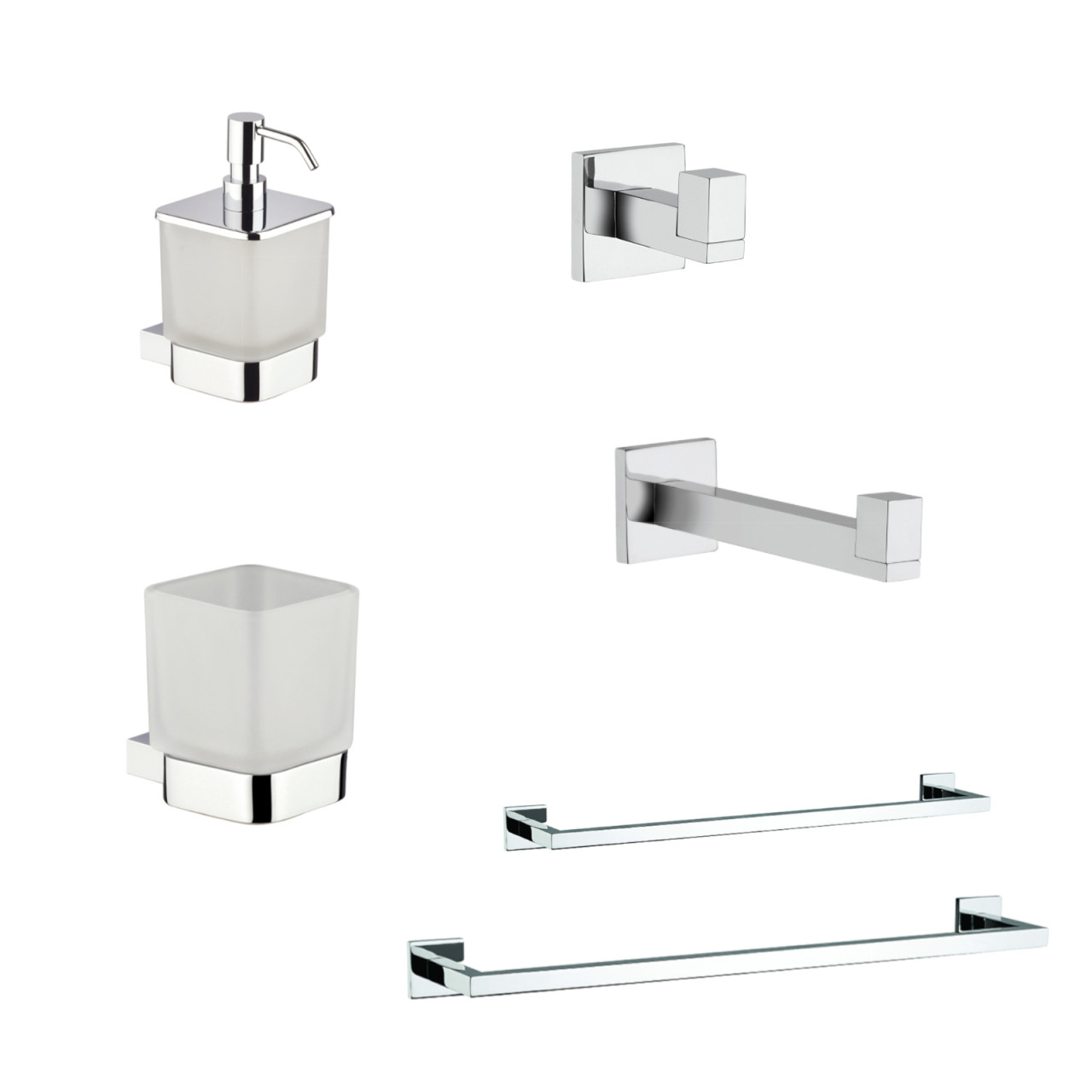 Set 6 accessori bagno a muro domino in vetro satinato