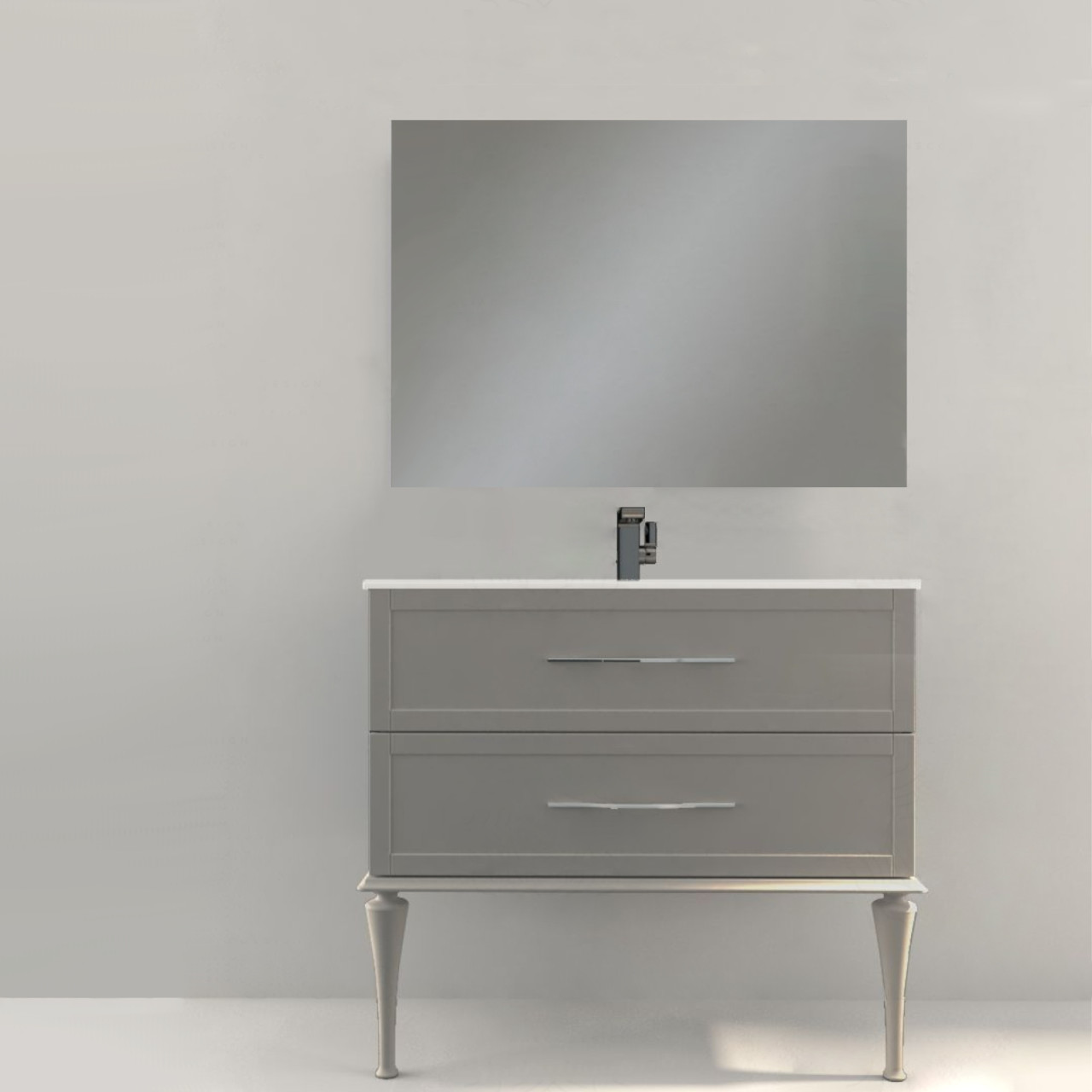 Mobile bagno classico cleo 100 cm grigio nuvola con doppio cassetto specchio