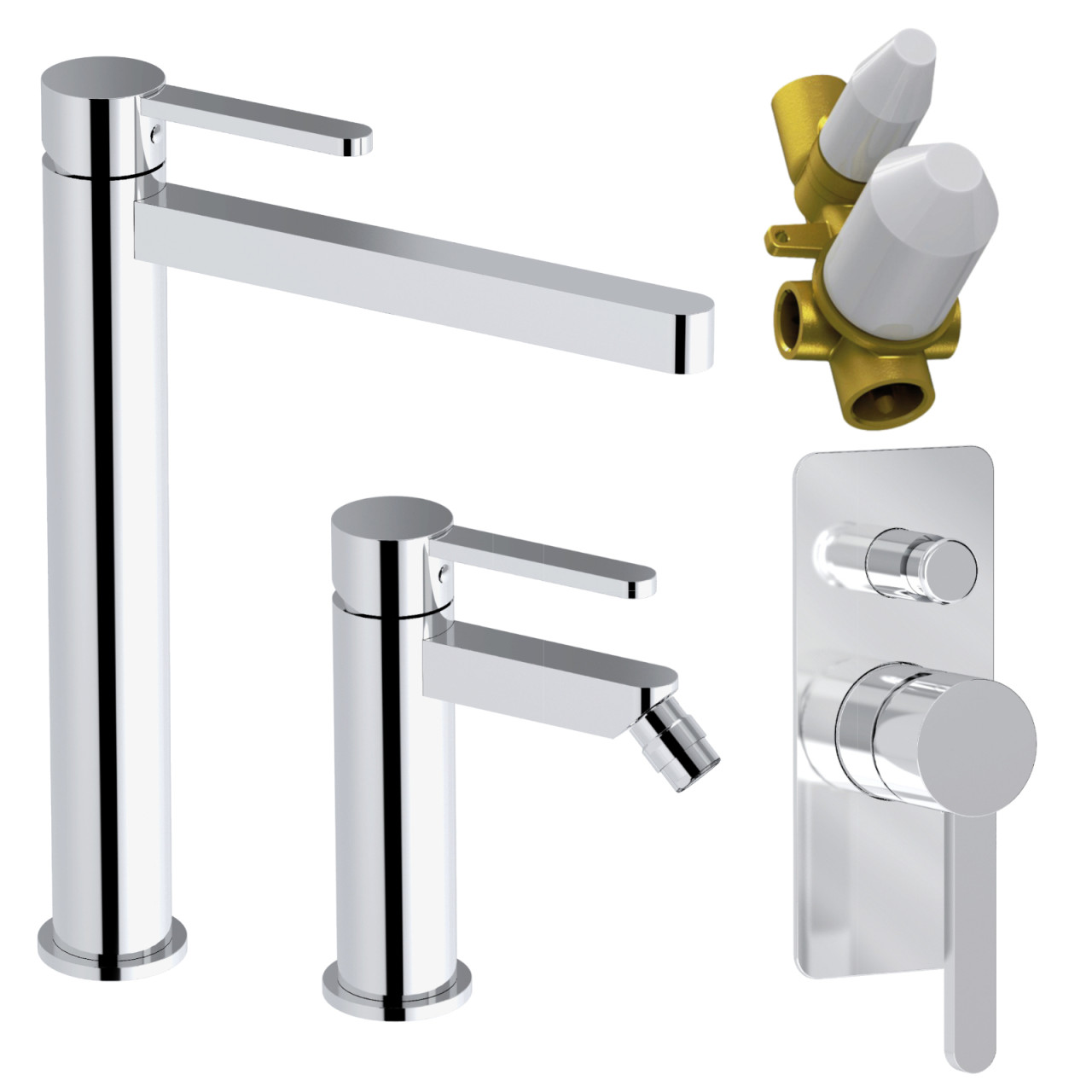 Eurorama - Irina - Set Miscelatori Bagno Cromo - Lavabo Alto, Bidet, Incasso Doccia con Deviatore