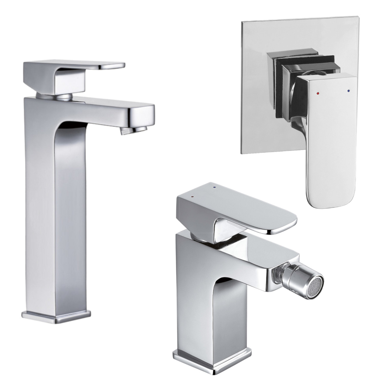 Rubinetteria Quaranta - Maite - Set miscelatori bagno lavabo alto bidet e incasso doccia - Cromo - O