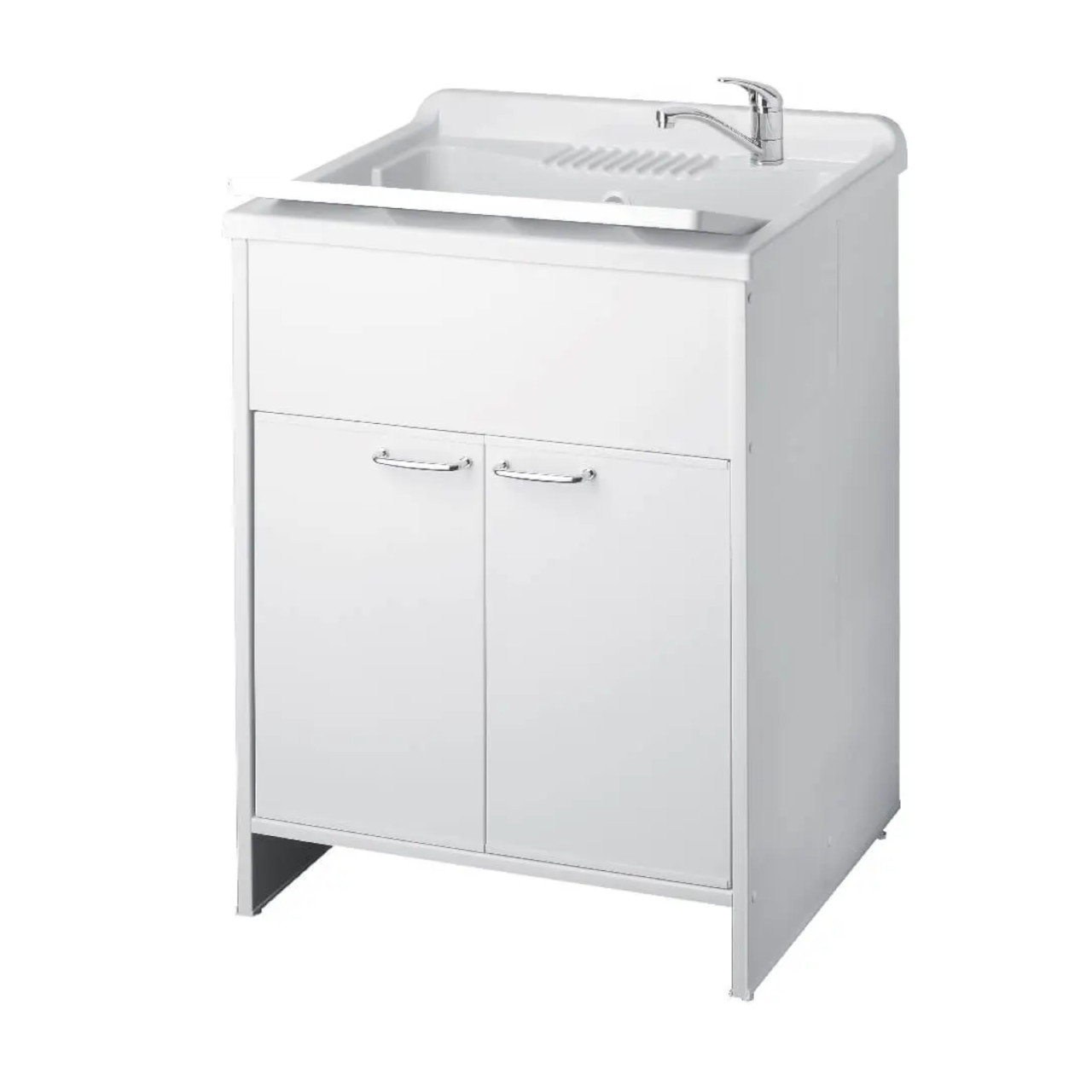 Mobile lavatoio 60x60 cm in resina bianco per esterno con ante