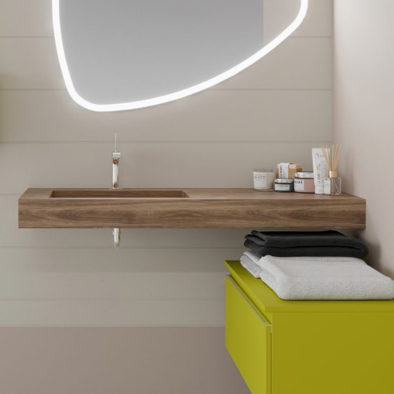 Lavabo in hpl da 120 cm miele con vasca a sinistra