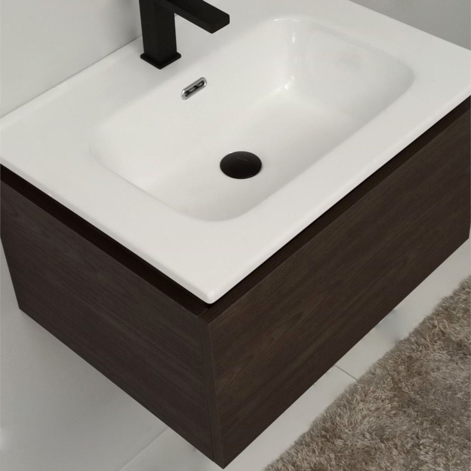 Badplaats B.V. Mobile Bagno Angela – 60 Cm In Rovere Con Lavabo In Marmo Artificiale, Cassetti Soft-Close, Premontato