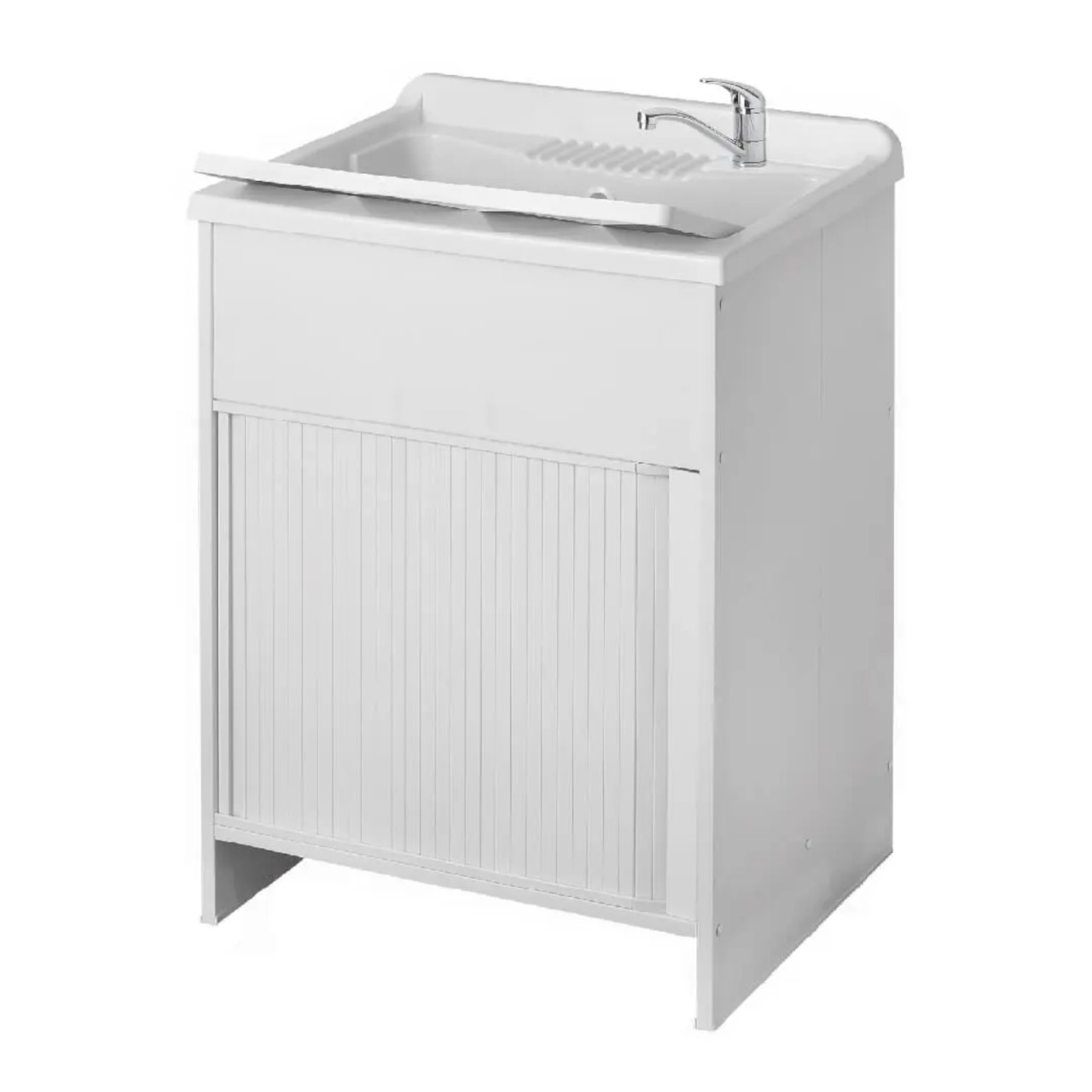 Mobile lavatoio 60x60 in resina bianca per esterno con serranda