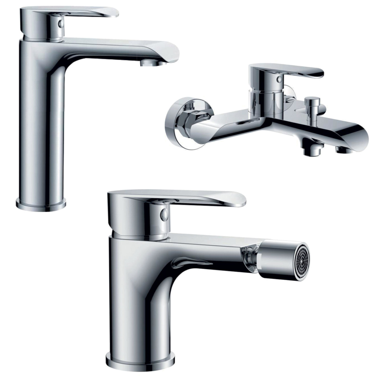 Rubinetteria Quaranta - Desert - Set miscelatori bagno lavabo bidet vasca con doccetta - Cromo - Ott
