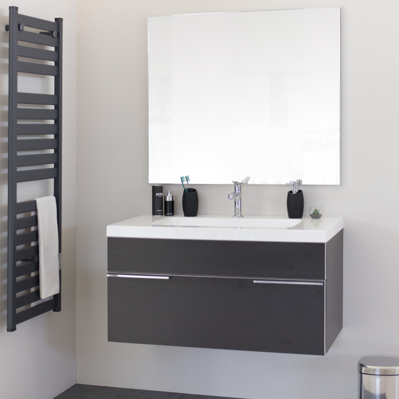 Mobile bagno sospeso 100 cm inda progetto in rovere moka con specchio