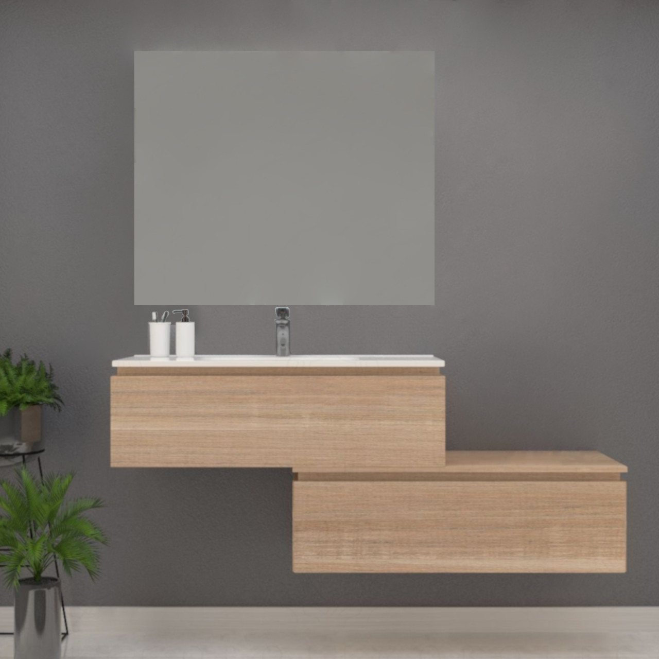Mobile bagno da 100 cm rovere chiaro con doppio cassettone e specchio