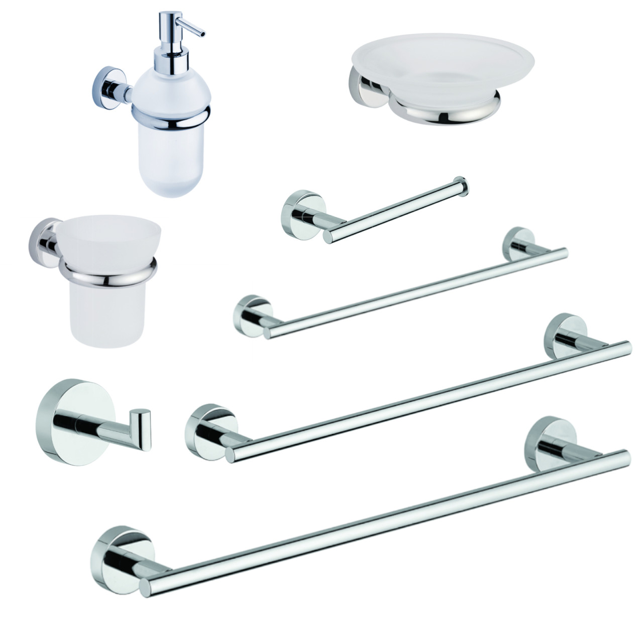 Set 8 accessori bagno a muro tecno in vetro satinato