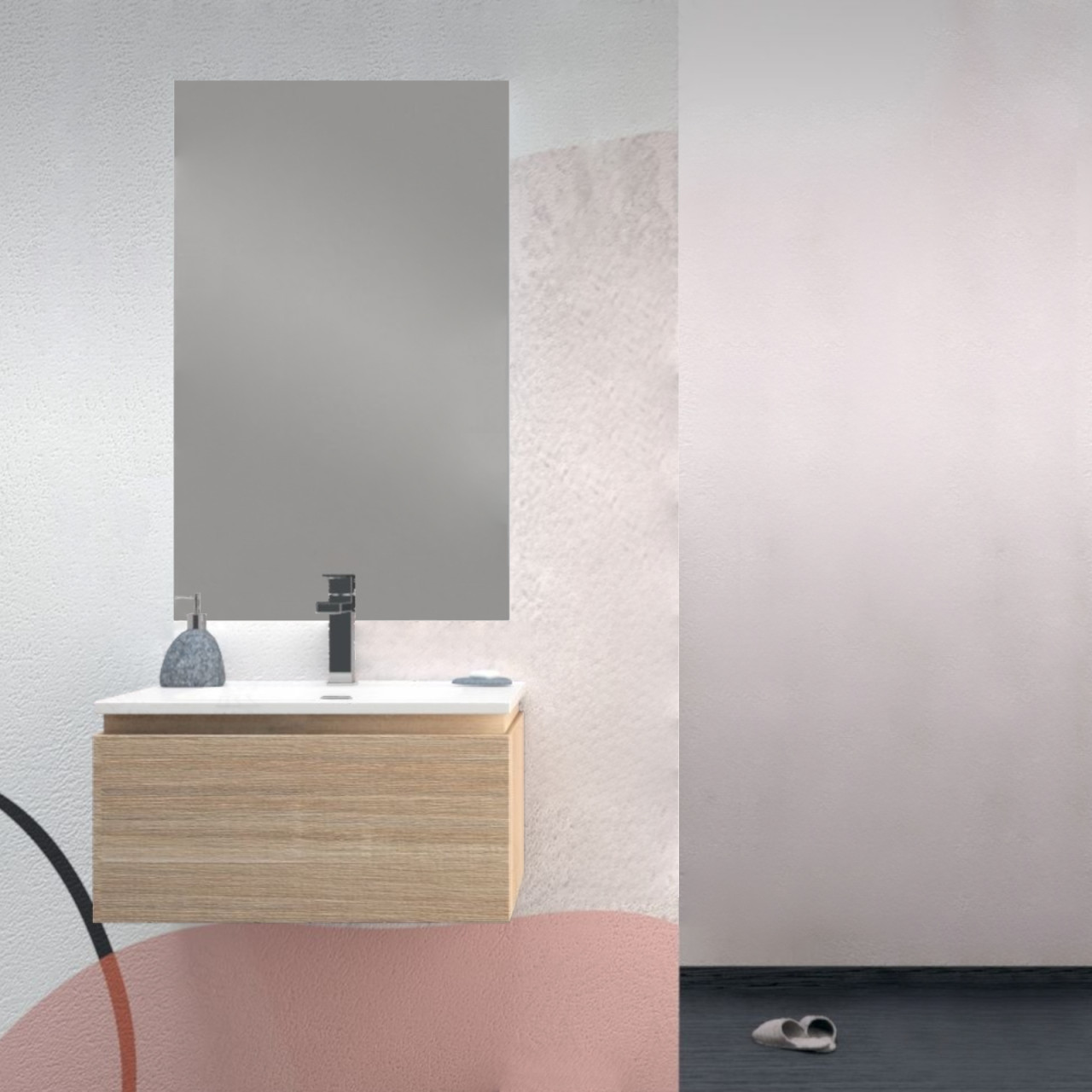 Mobile bagno da 60 cm rovere chiaro con cassetto e lavabo integrato