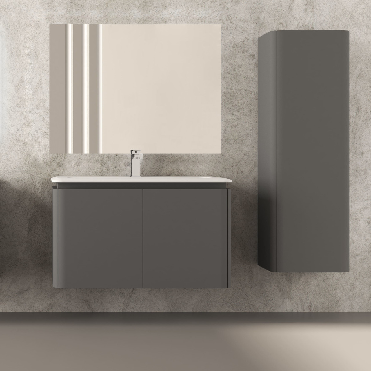 Mobile bagno sospeso cindy 95 cm grigio nuvola con quattro cassetti e specchio