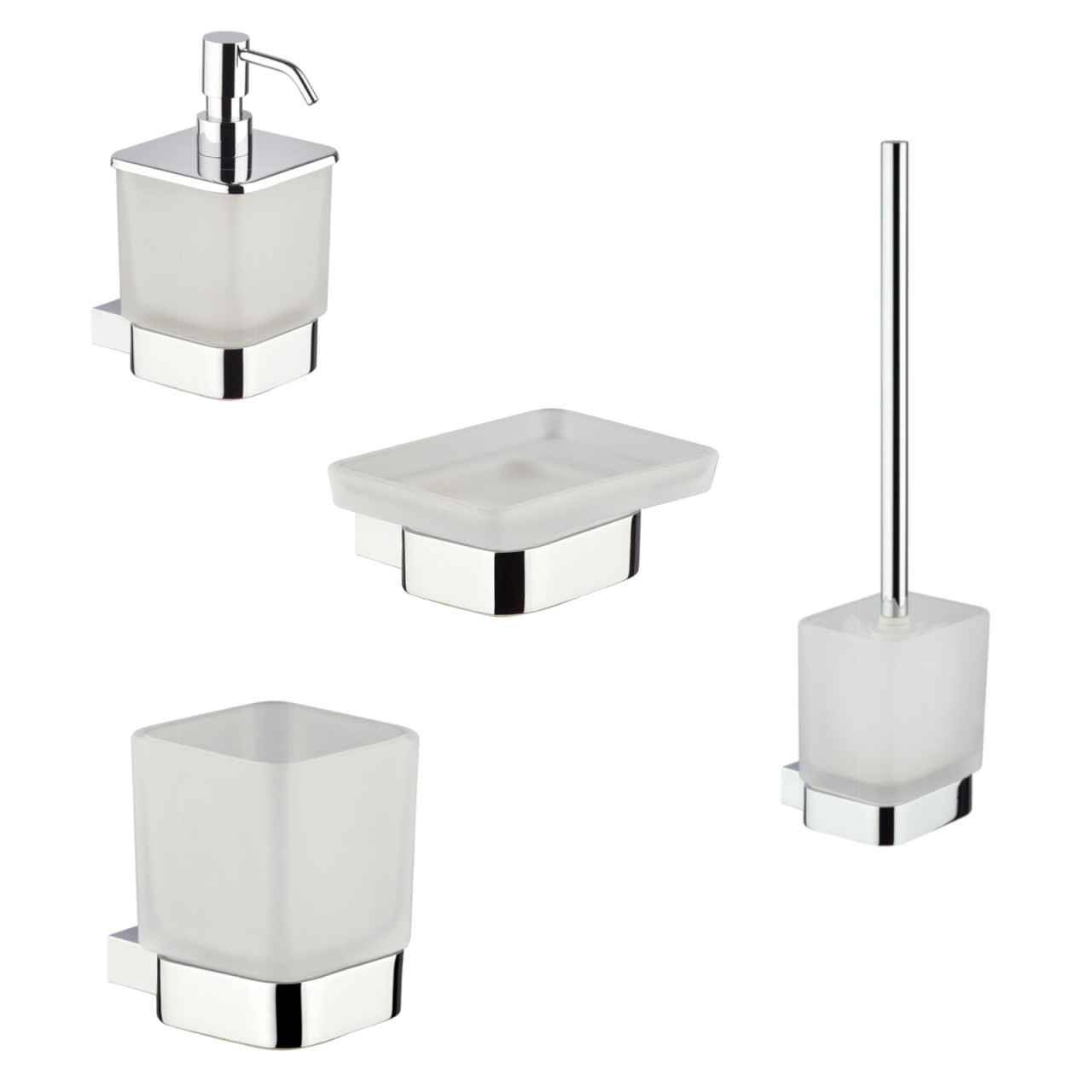 Set 4 accessori bagno a muro domino in vetro satinato