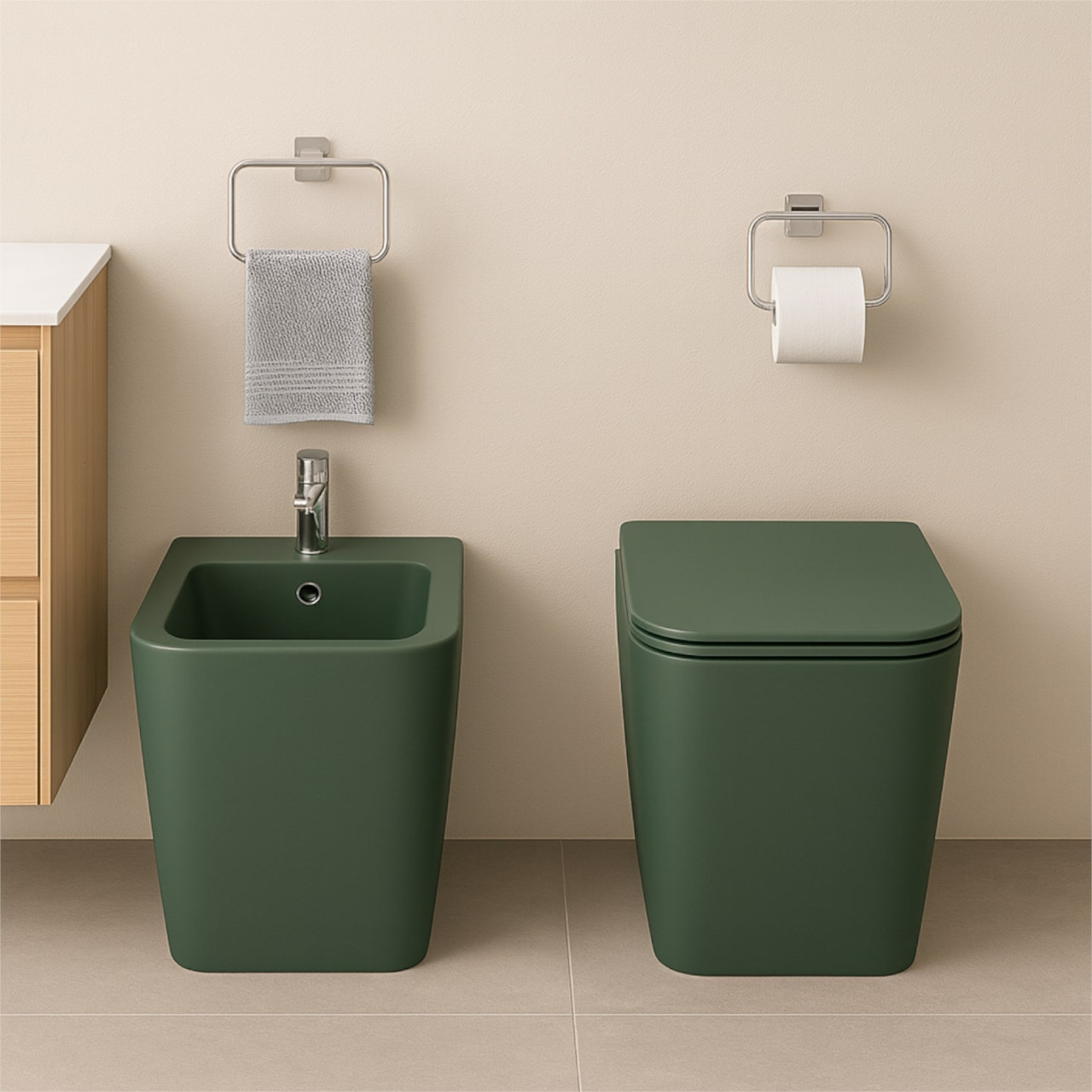 Sanitari Filomuro Alice Ceramica Hide Verde Opaco con sedile slim