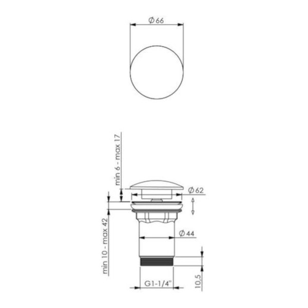 Anteprima: Piletta di scarico click clack nero opaco con troppo pieno in ottone Anteprima: Piletta di scarico click clack nero opaco con troppo pieno in ottone