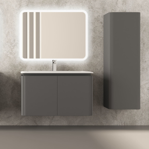 Mobile bagno sospeso cindy 95 cm grigio nuvola con quattro cassetti e specchio led Mobile bagno sospeso cindy 95 cm grigio nuvola con quattro cassetti e specchio led