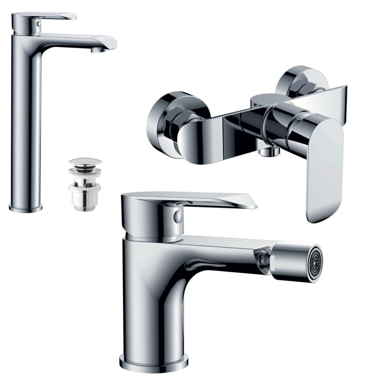 Set miscelatori bagno Quaranta Desert lavabo alto bidet doccia cromo